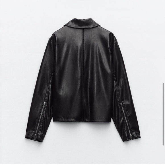 Zara Black Faux Leather Zip-Up Jacket - Picture 3 of 10